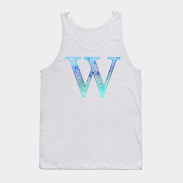 Floral Letter Capital W Blue Tank Top by Shaseldine